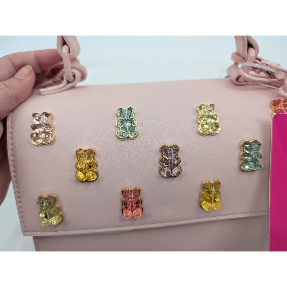NWT Betsey Johnson Pink Gummy Bear Crossbody/ Purple Glitter Bear Charm Quirky - Picture 2 of 8